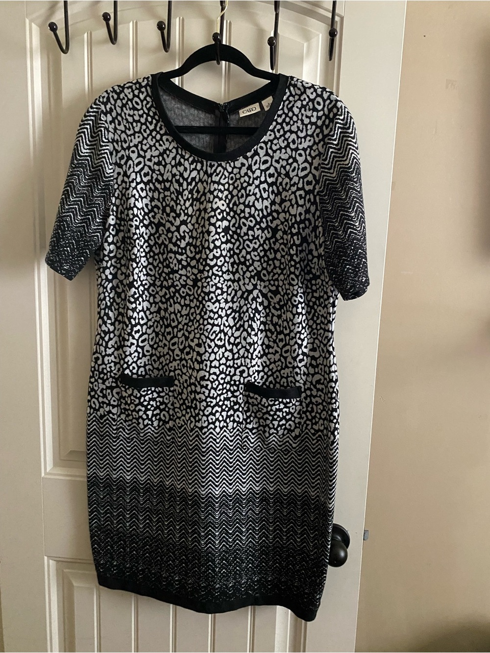 Cato Black and White Mixed Animal Chevron Midi Dress